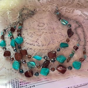 Beaded turquoise and brown necklace